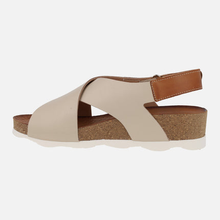 Sandalias de piel Mahon con cuña y cierre de velcro
