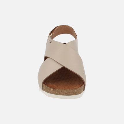Sandalias de piel Mahon con cuña y cierre de velcro