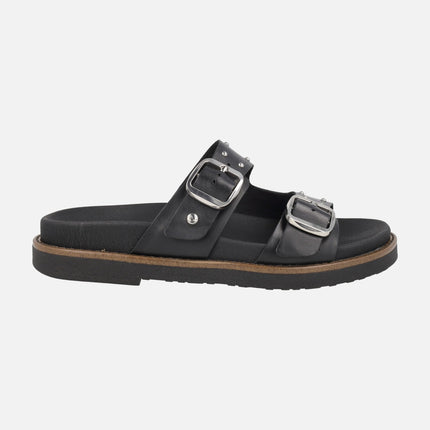 Sandalias negras de piel con tachas y hebillas Aitana