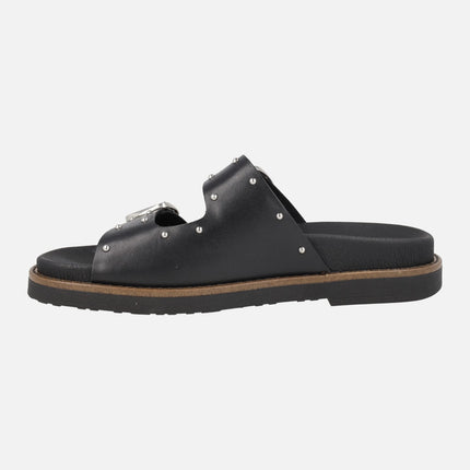 Sandalias negras de piel con tachas y hebillas Aitana