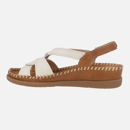 Sandalias de piel para mujer en combinado nata Cadaques