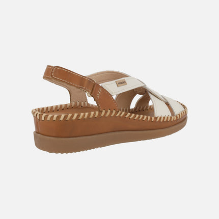 Sandalias de piel para mujer en combinado nata Cadaques