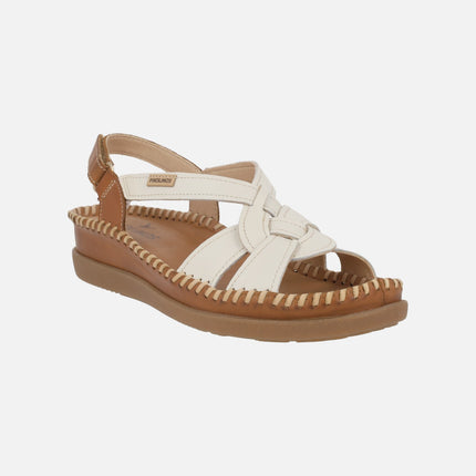 Sandalias de piel para mujer en combinado nata Cadaques