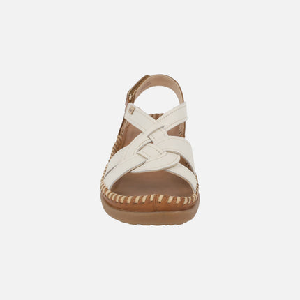 Sandalias de piel para mujer en combinado nata Cadaques