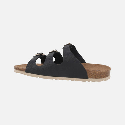 Bios sandals in black leather with 3 buckles