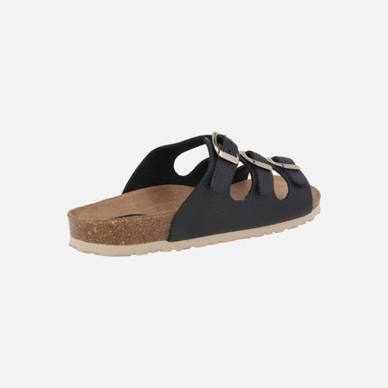 Bios sandals in black leather with 3 buckles