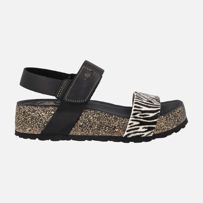 Sandalias bio con cierre de velcro en combinado negro con cebra