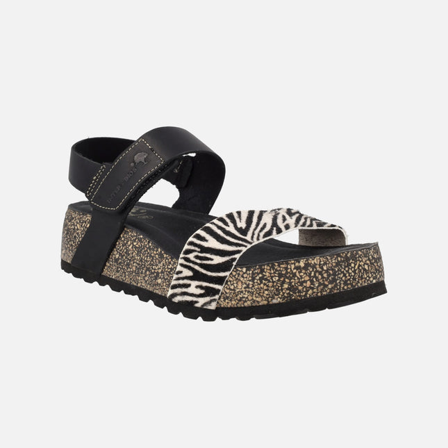 Sandalias bio con cierre de velcro en combinado negro con cebra