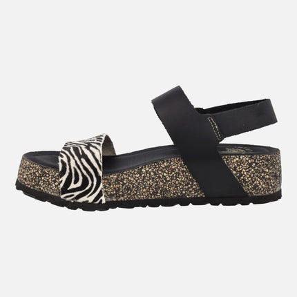 Sandalias bio con cierre de velcro en combinado negro con cebra