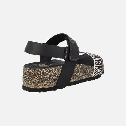 Sandalias bio con cierre de velcro en combinado negro con cebra