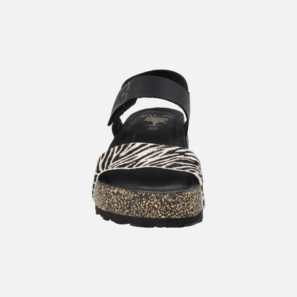 Sandalias bio con cierre de velcro en combinado negro con cebra