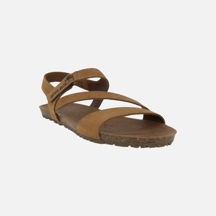 Sandalias bio para mujer en serraje cuero con cierre de velcro