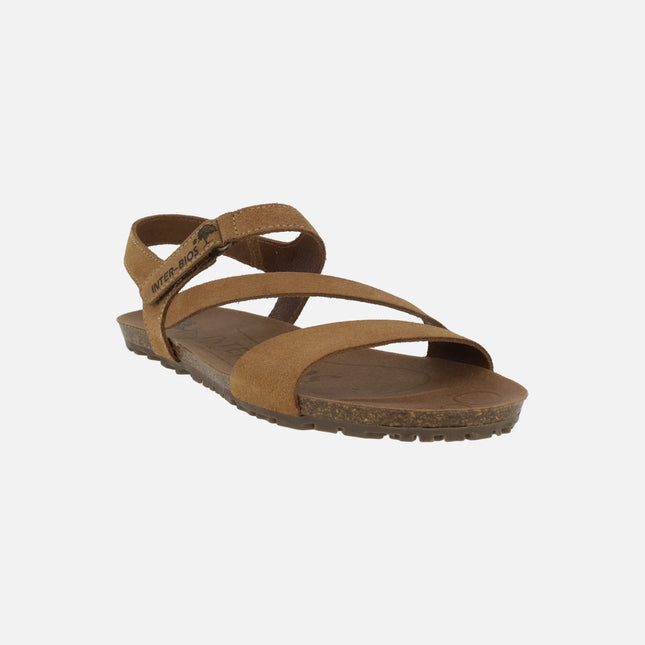 Sandalias bio para mujer en serraje cuero con cierre de velcro