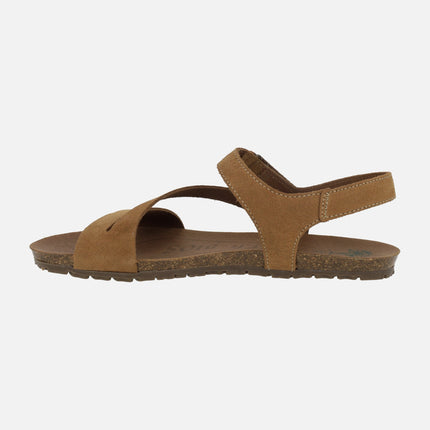 Sandalias bio para mujer en serraje cuero con cierre de velcro