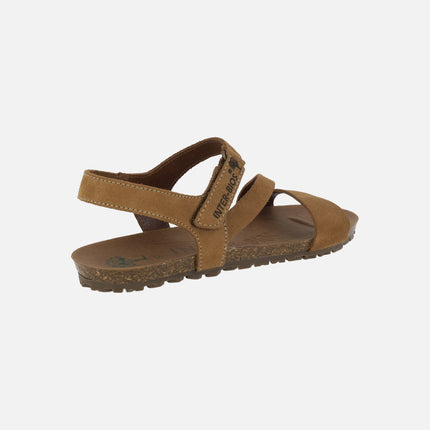 Sandalias bio para mujer en serraje cuero con cierre de velcro