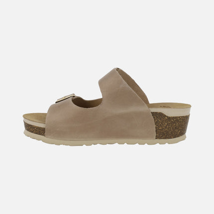 Leather wedged bio sandals with two buckles