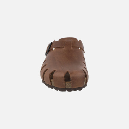 Leather bio clogs with buckle detail