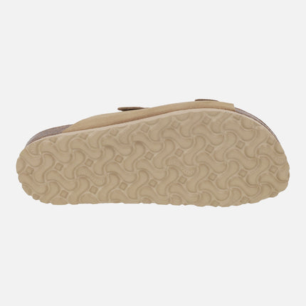Sandalias bio de serraje beige con hebillas al tono