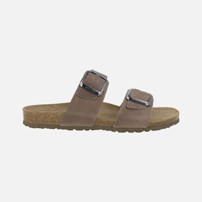 Sandalias bio para hombre en piel marrón con hebillas