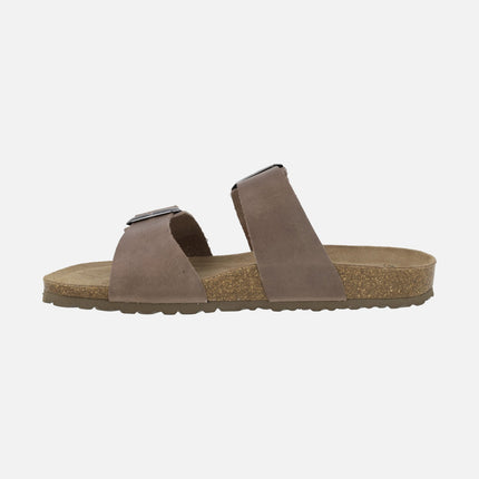 Sandalias bio para hombre en piel marrón con hebillas