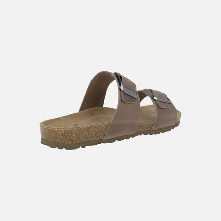 Sandalias bio para hombre en piel marrón con hebillas