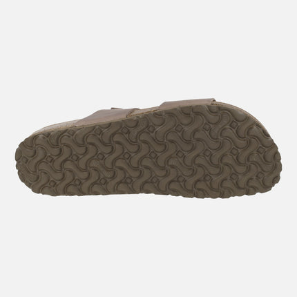 Sandalias bio para hombre en piel marrón con hebillas