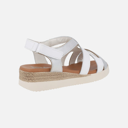 Low wedge sandals in white and silver combination