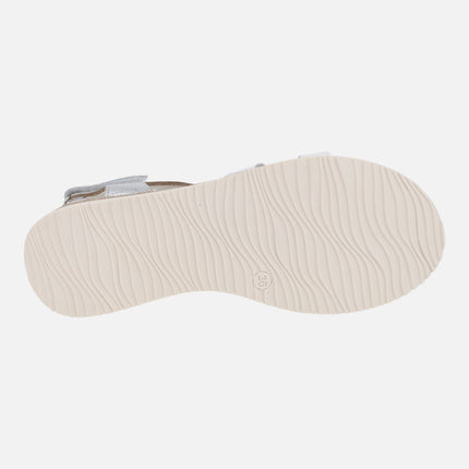 Low wedge sandals in white and silver combination