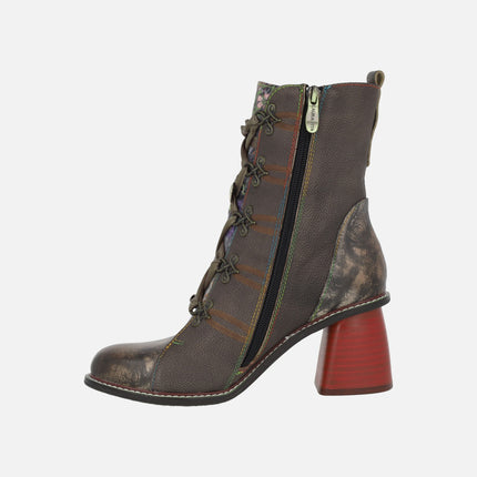 Botines de tacón con cordones y cremallera Evcao 01E