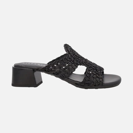 Braided slingback mule sandals in Black