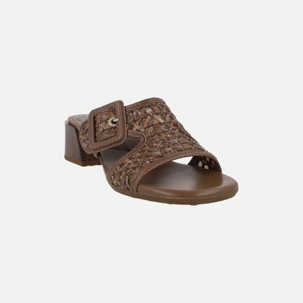 Tulipan Mule sandals with buckle in leather and raffia