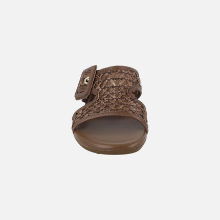 Tulipan Mule sandals with buckle in leather and raffia
