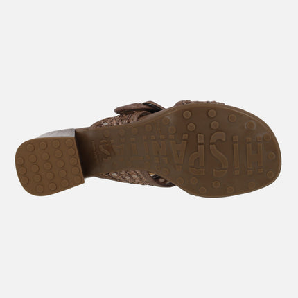 Tulipan Mule sandals with buckle in leather and raffia