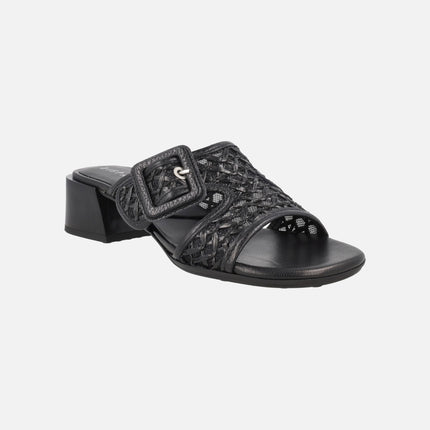 Tulipan Mule sandals with buckle in leather and raffia