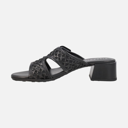 Tulipan Mule sandals with buckle in leather and raffia