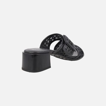 Tulipan Mule sandals with buckle in leather and raffia