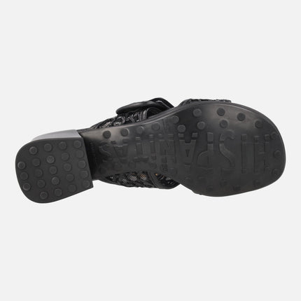 Tulipan Mule sandals with buckle in leather and raffia