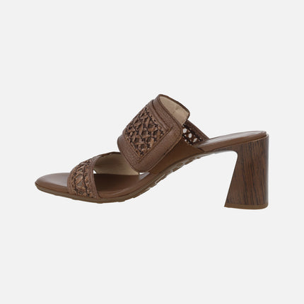 Orquidea slingback mule sandals in leather and raffia