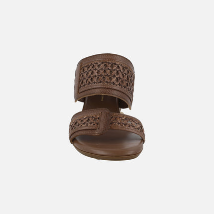 Orquidea slingback mule sandals in leather and raffia