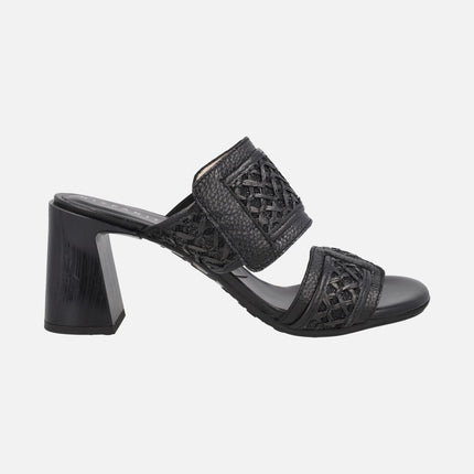 Orquidea slingback mule sandals in leather and raffia