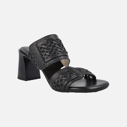 Orquidea slingback mule sandals in leather and raffia