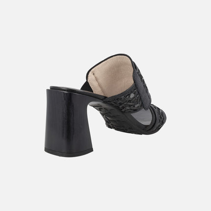 Orquidea slingback mule sandals in leather and raffia