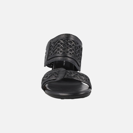 Orquidea slingback mule sandals in leather and raffia