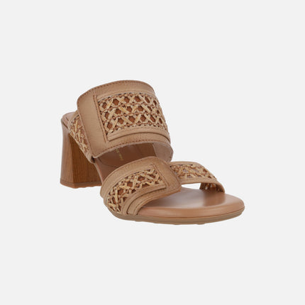 Orquidea slingback mule sandals in leather and raffia
