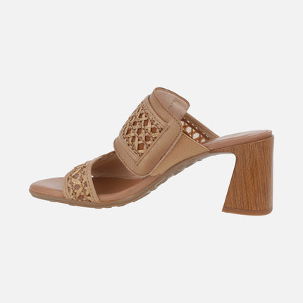 Orquidea slingback mule sandals in leather and raffia
