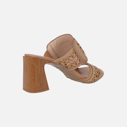 Orquidea slingback mule sandals in leather and raffia