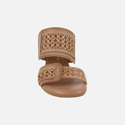 Orquidea slingback mule sandals in leather and raffia