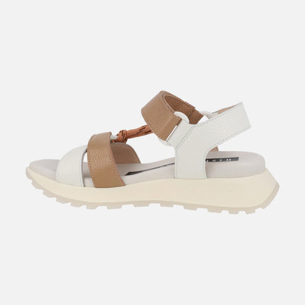 Sports leather sandals with velcro closure