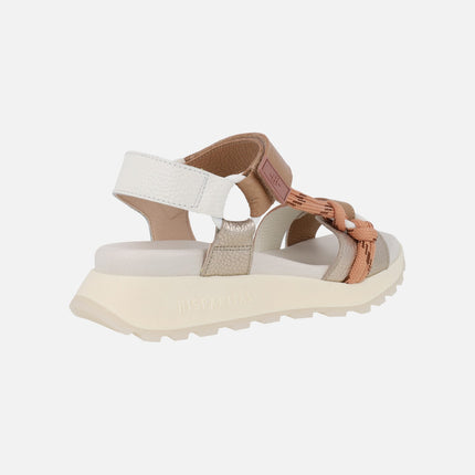 Sports leather sandals with velcro closure