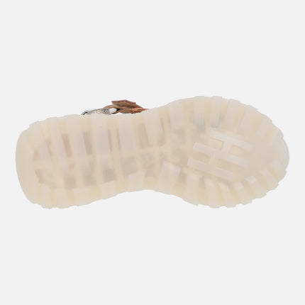 Sports leather sandals with velcro closure